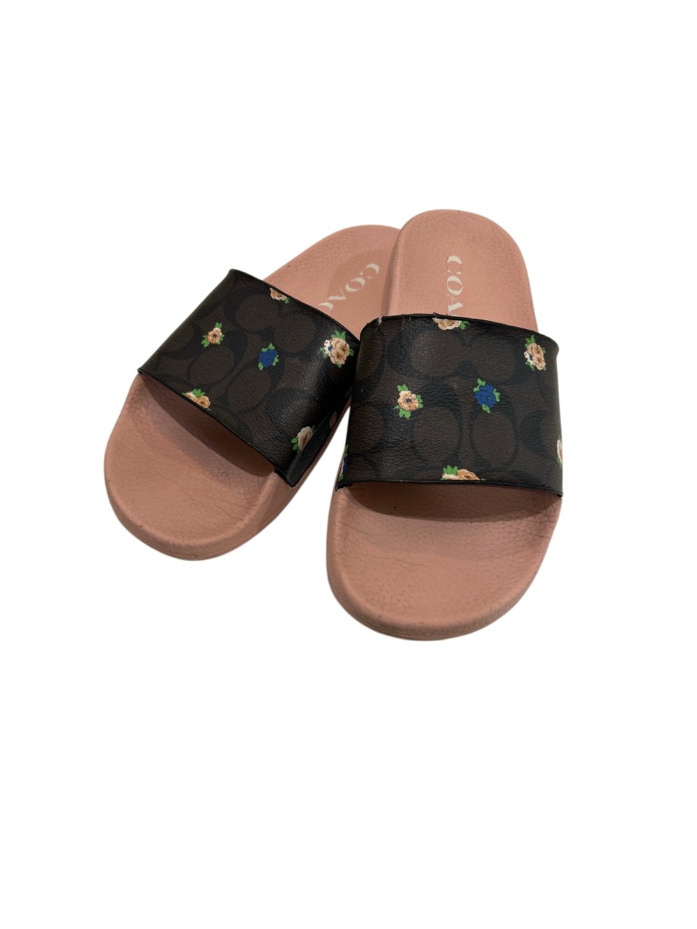 Coach ULI Flora Slides with Pink EVA Footbed & Brown Logo Monogram SZ 7